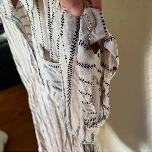 SWEET WANDERER ~ Cream Striped Maternity Half Button Lightweight Too - Picture 8 of 9